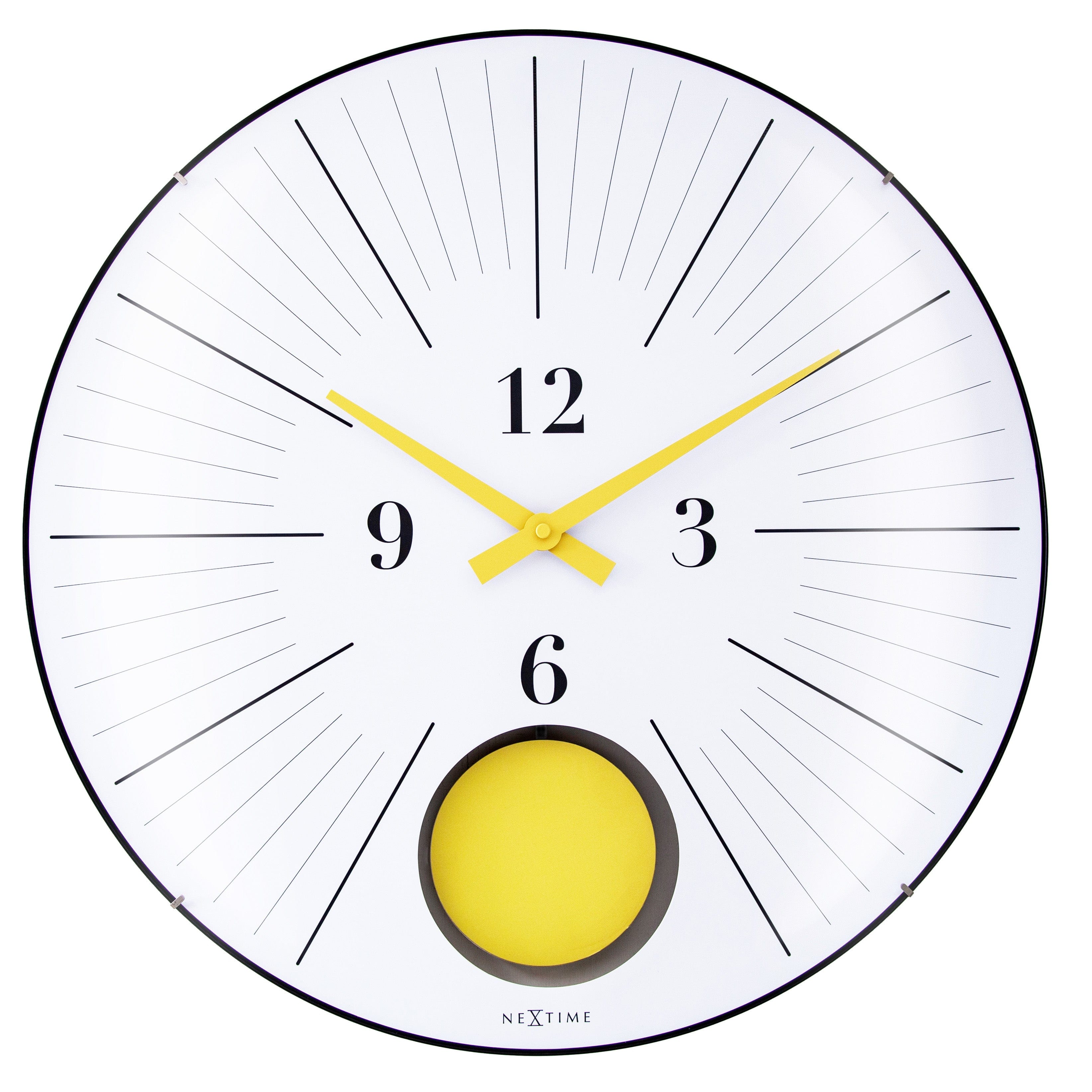 NeXtime wandklok 'Duomo 50 Pendulum' met grote 50cm diameter en gebogen glazen lens, stille pendel muurklok.
